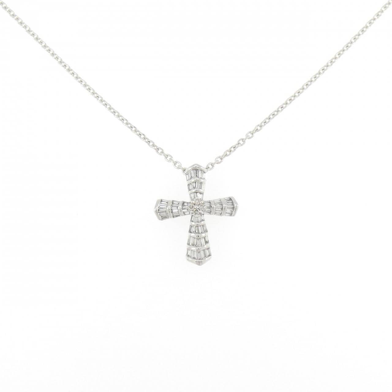 K18WG クロス ダイヤモンド ネックレス 0.42CT