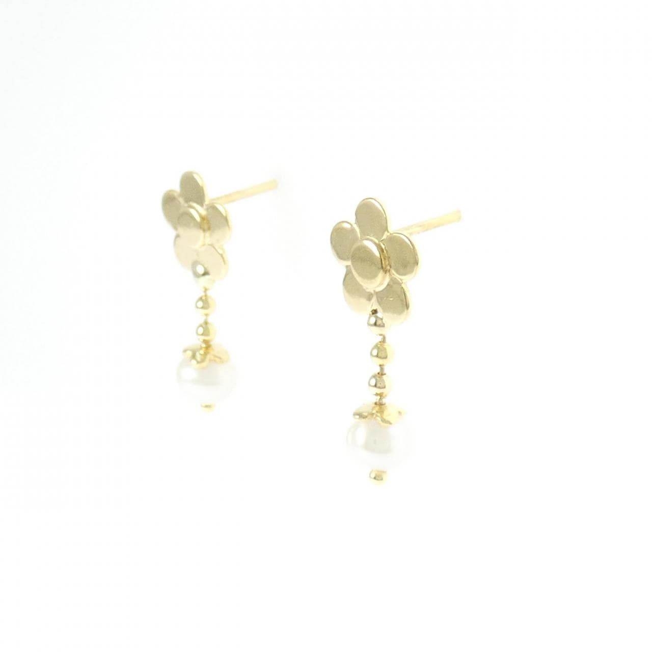 750YG/K18YG フラワー 淡水パール ピアス