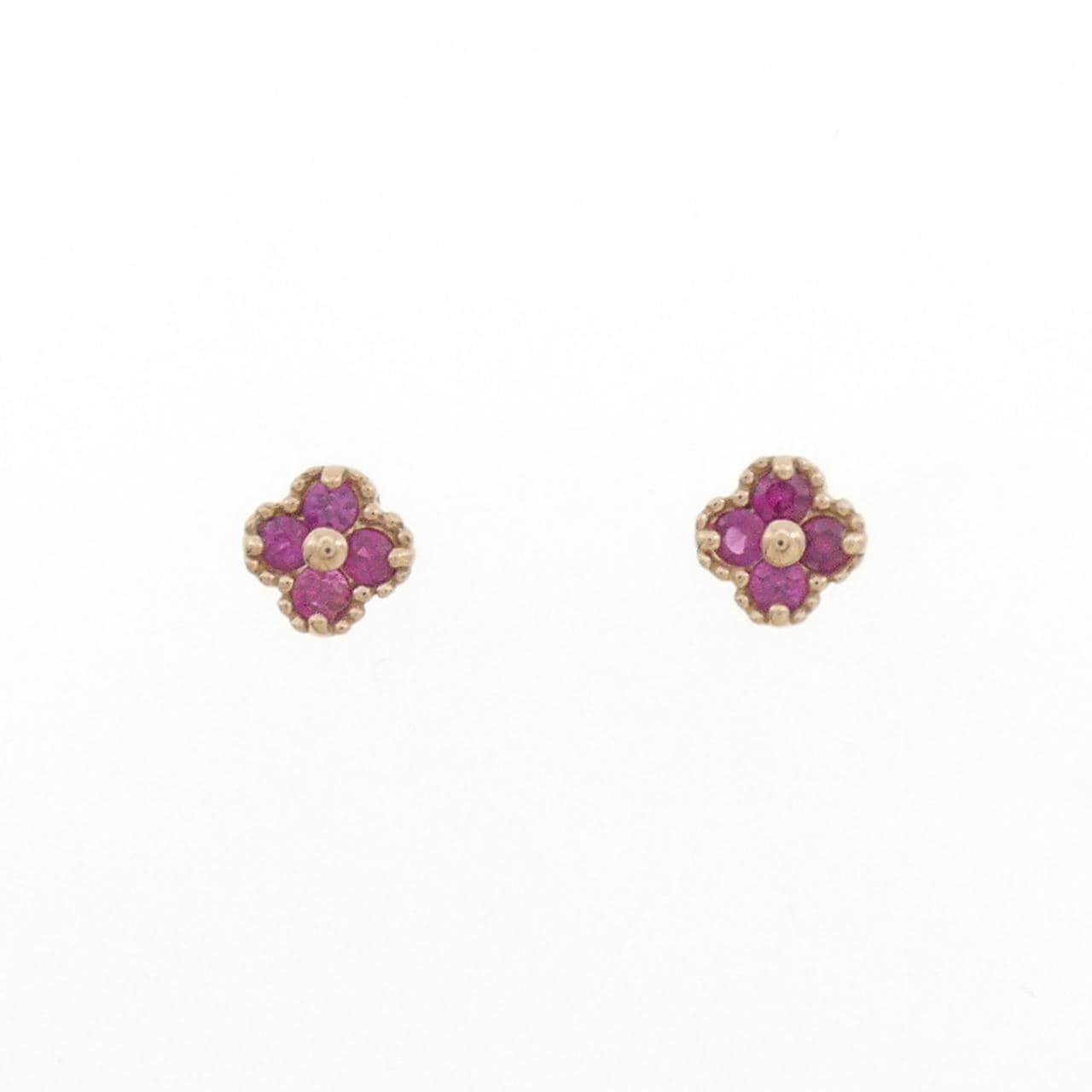 K18PG  フラワー ルビー ピアス 0.30CT