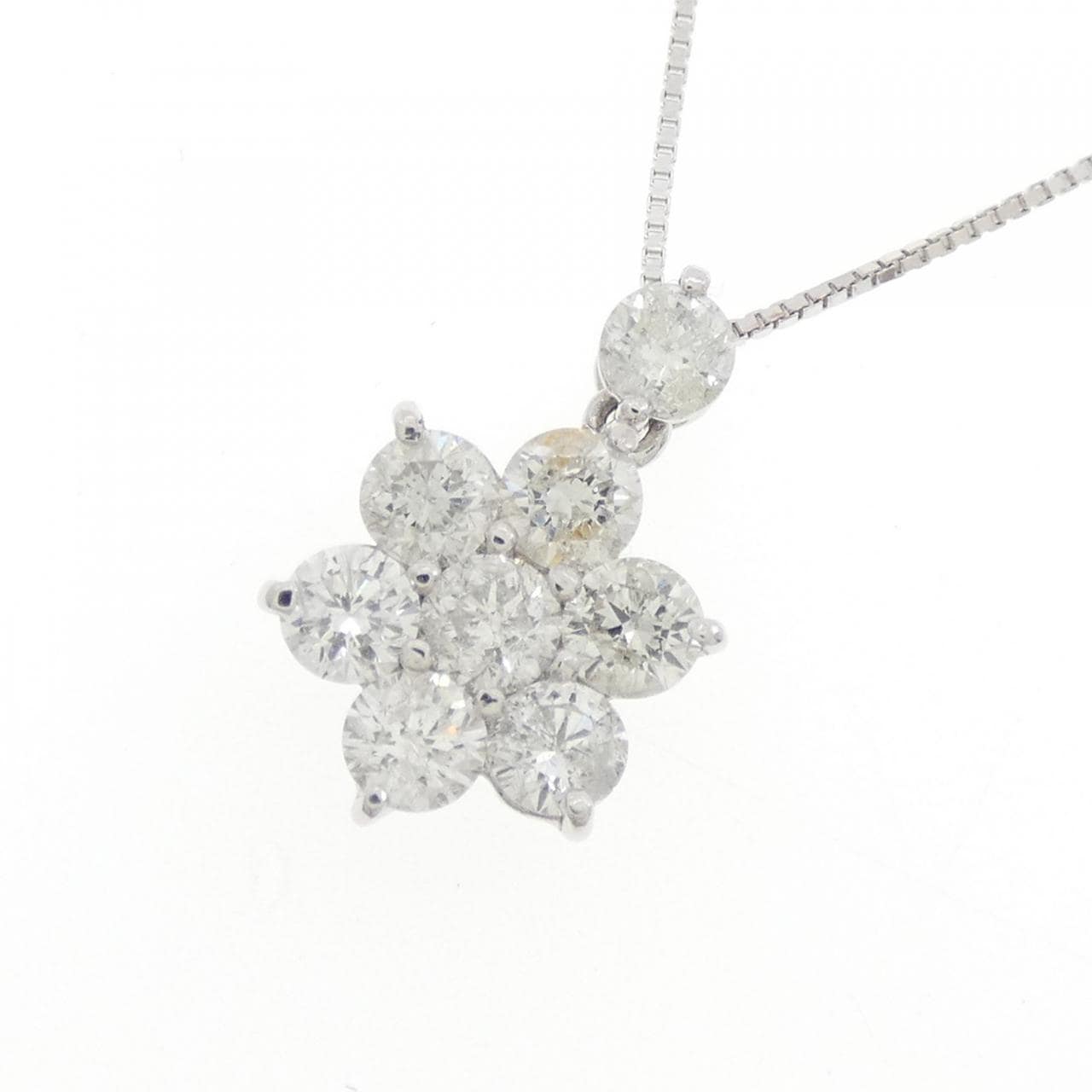 K18WG フラワー ダイヤモンド ネックレス 1.00CT