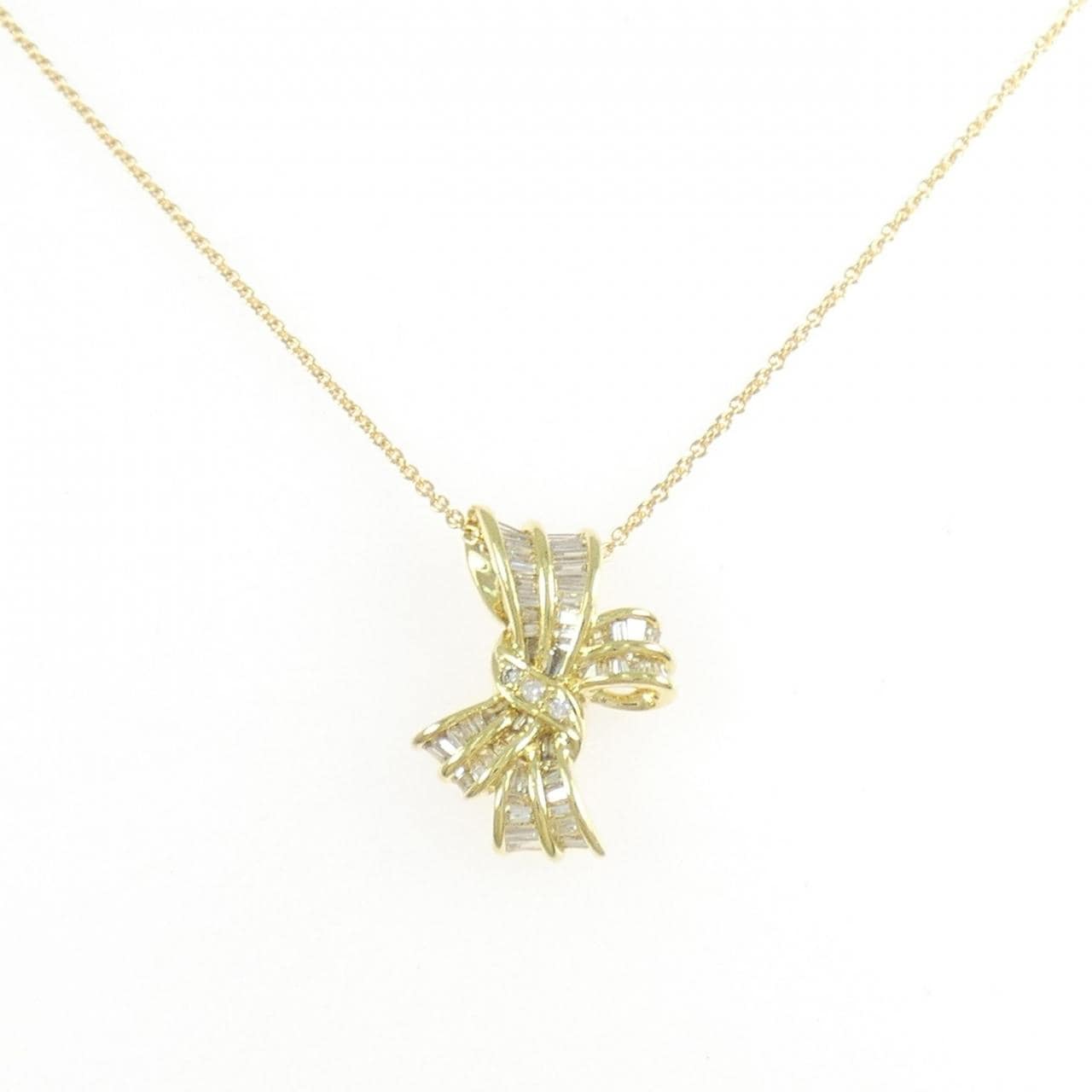 K18YG/750YG リボン ダイヤモンド ネックレス 0.40CT
