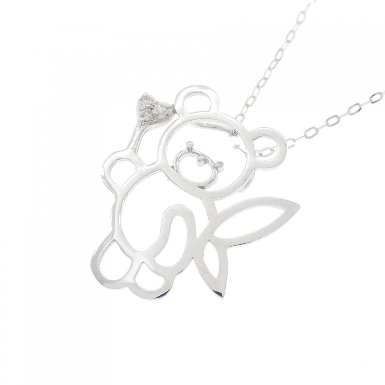 【新品】K18WG ベア ダイヤモンド ネックレス 0.03CT
