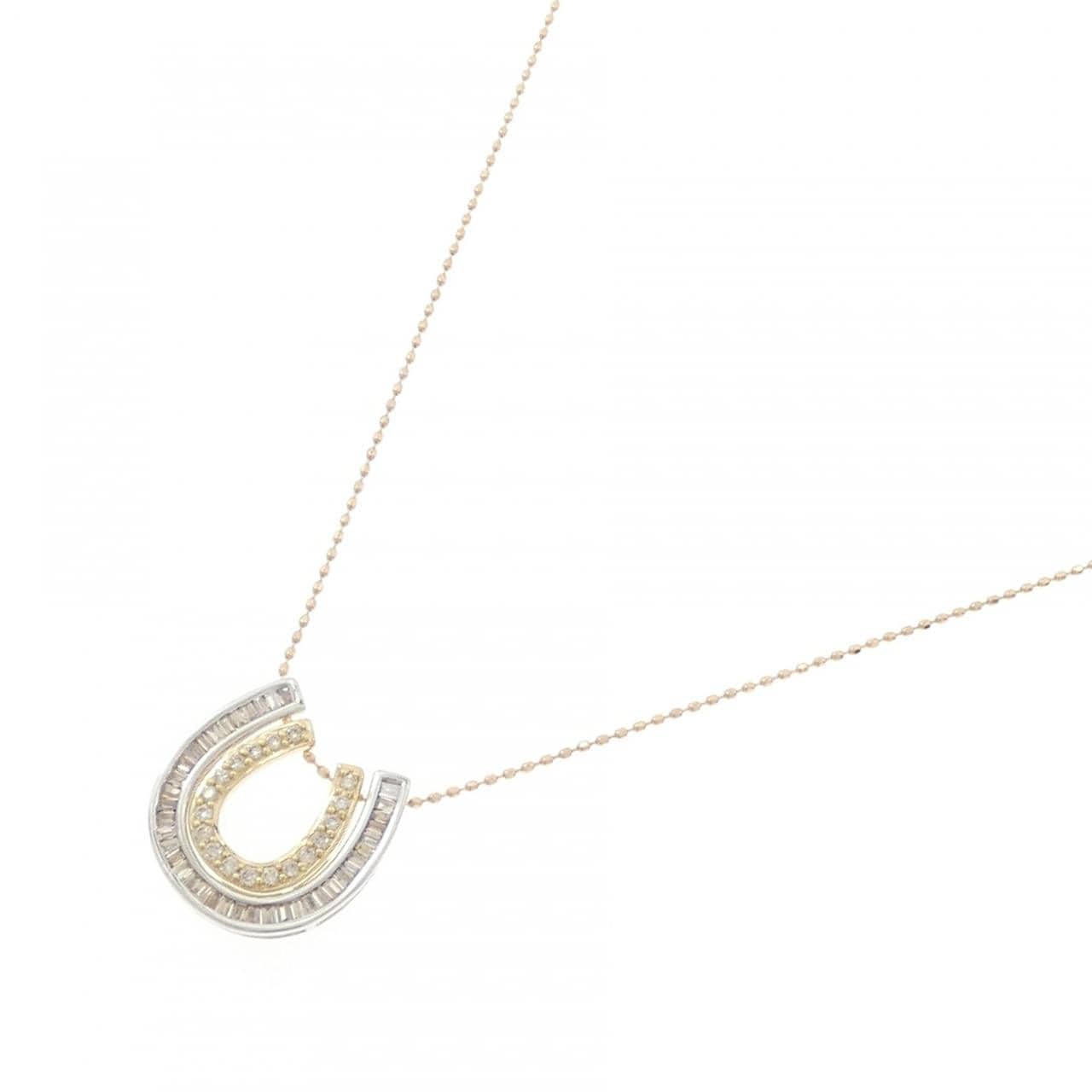 K18スリーカラー 2WAY ホースシュー ダイヤモンド ネックレス 0.22CT