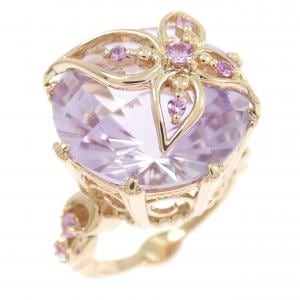 K18PG フラワー カラーストーン リング