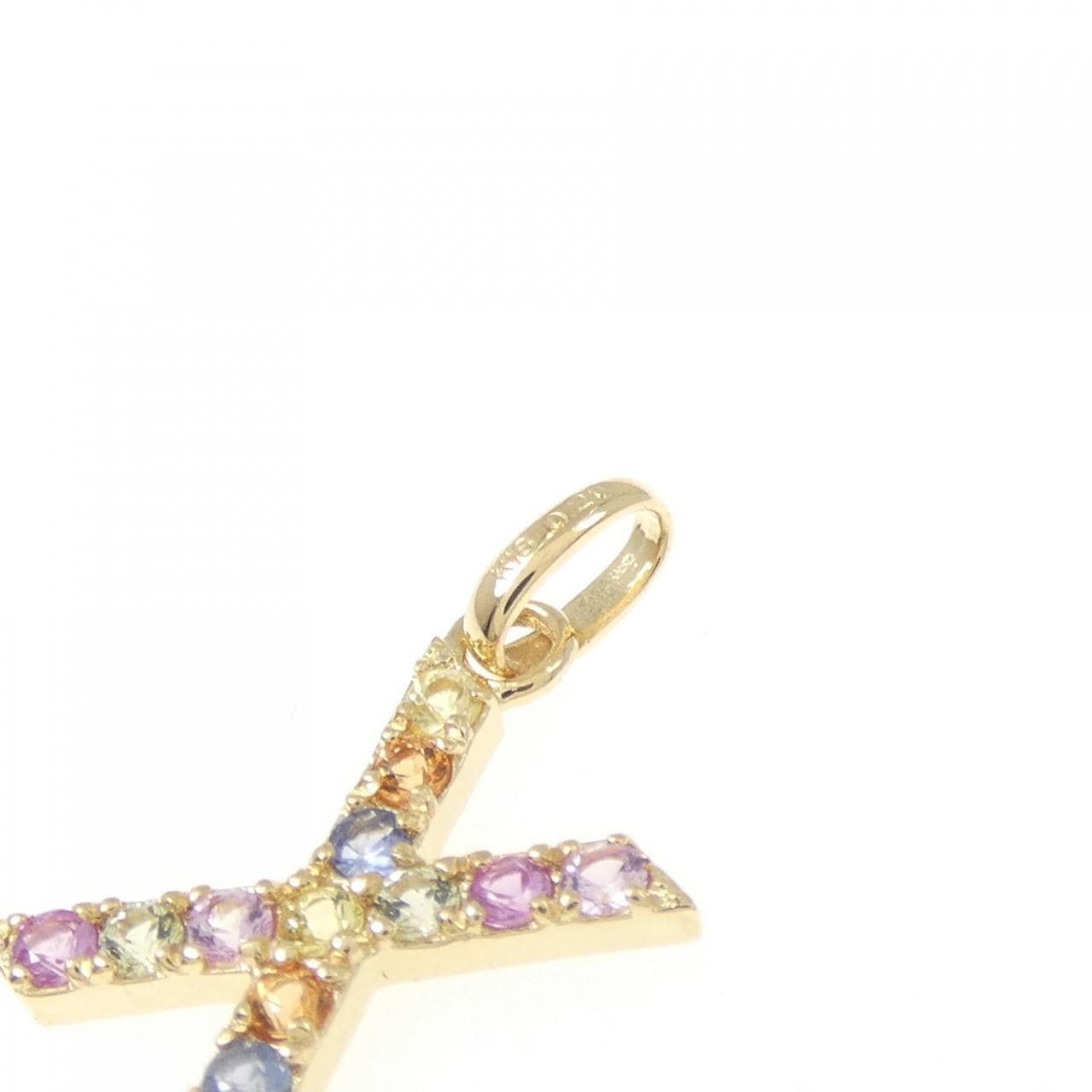 【新品】K18YG イニシャルX サファイヤ ペンダント 0.20CT