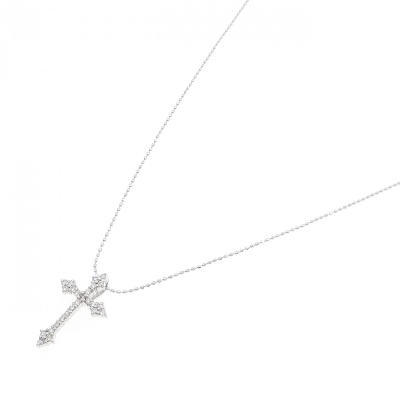 K18WG/750WG クロス ダイヤモンド ネックレス 0.20CT