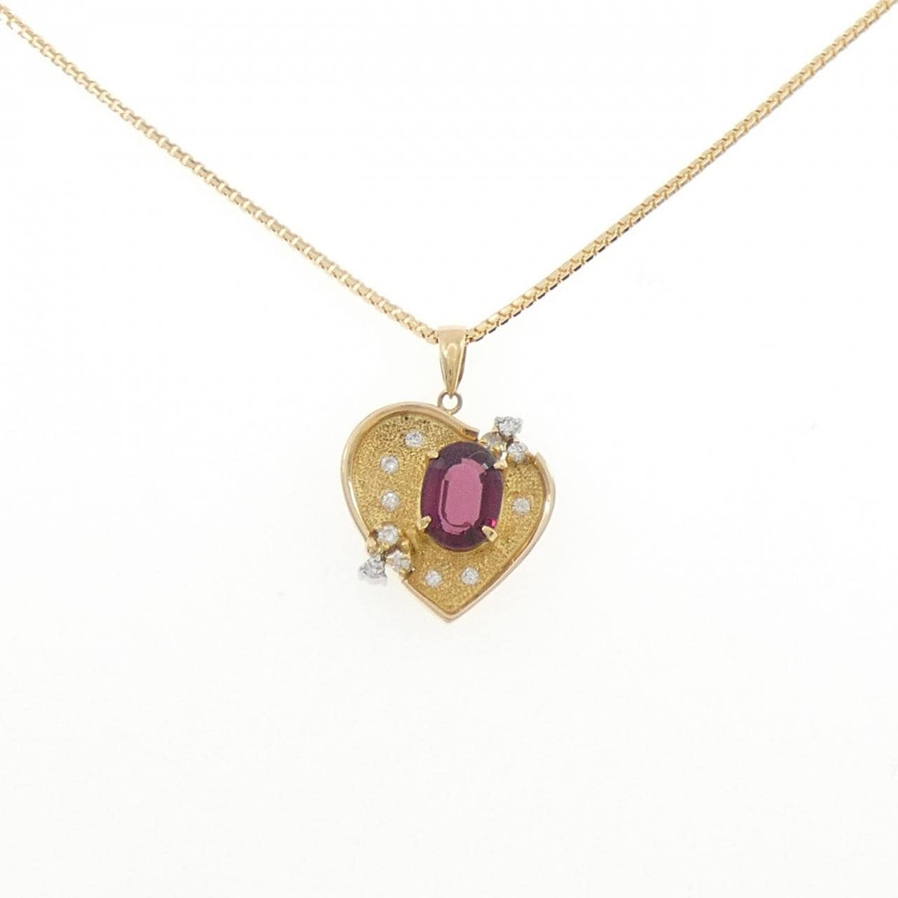 K18YG/PT900 ハート ガーネット ネックレス 1.85CT