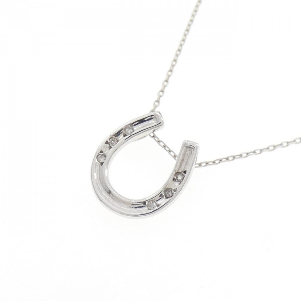 K10WG ホースシュー ダイヤモンド ネックレス 0.02CT