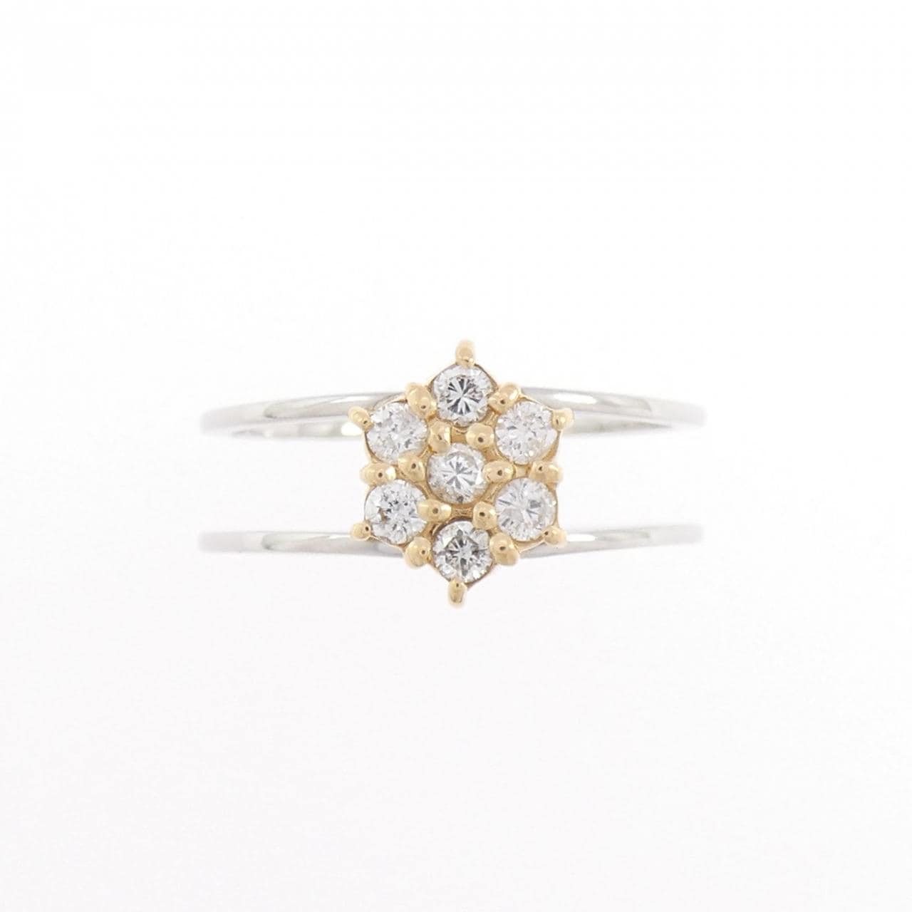 PT900/K18YG フラワー ダイヤモンド リング 0.18CT