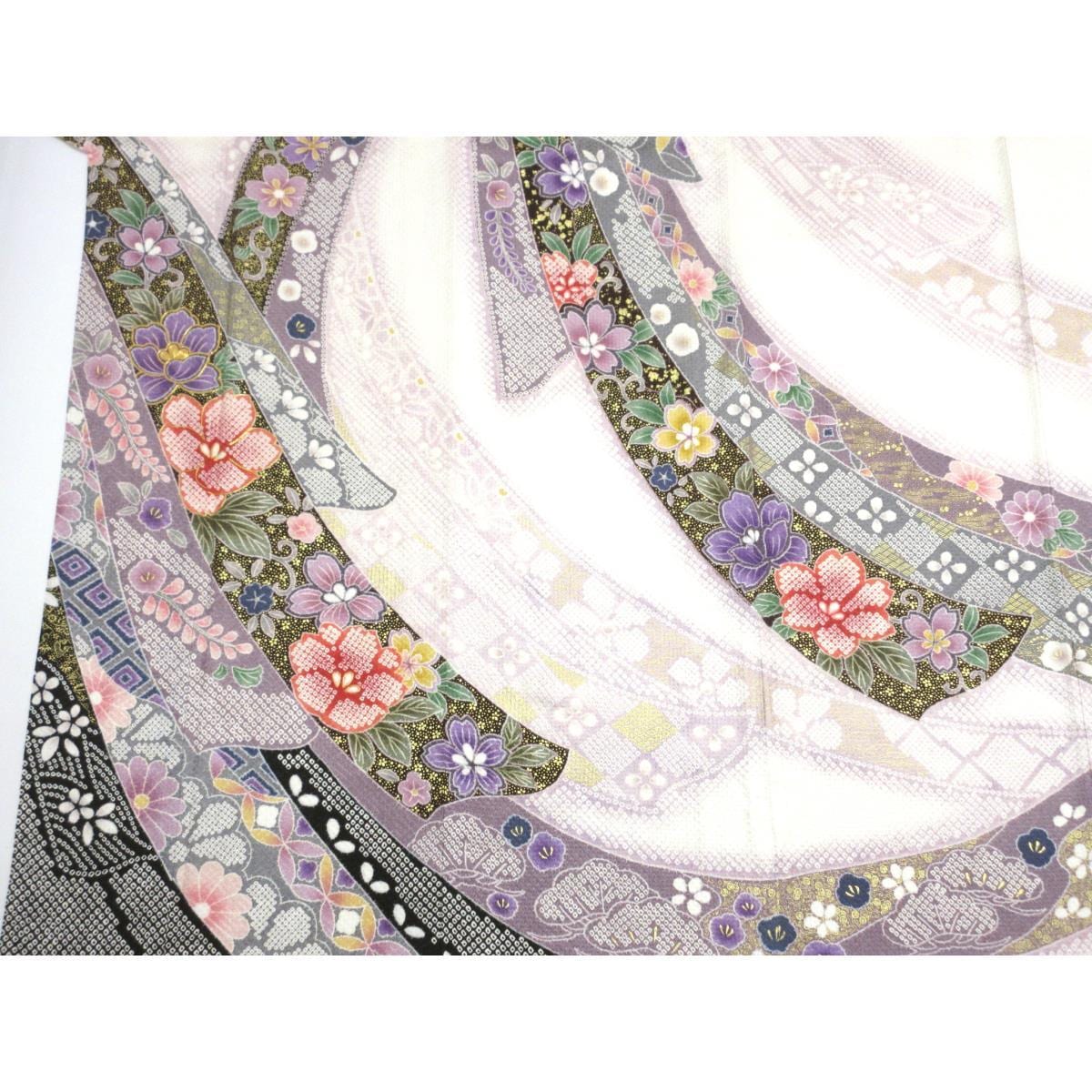 振袖　友禅金彩加工　刺繍入り　きもの・長襦袢　２点セット　身幅Ｌ寸