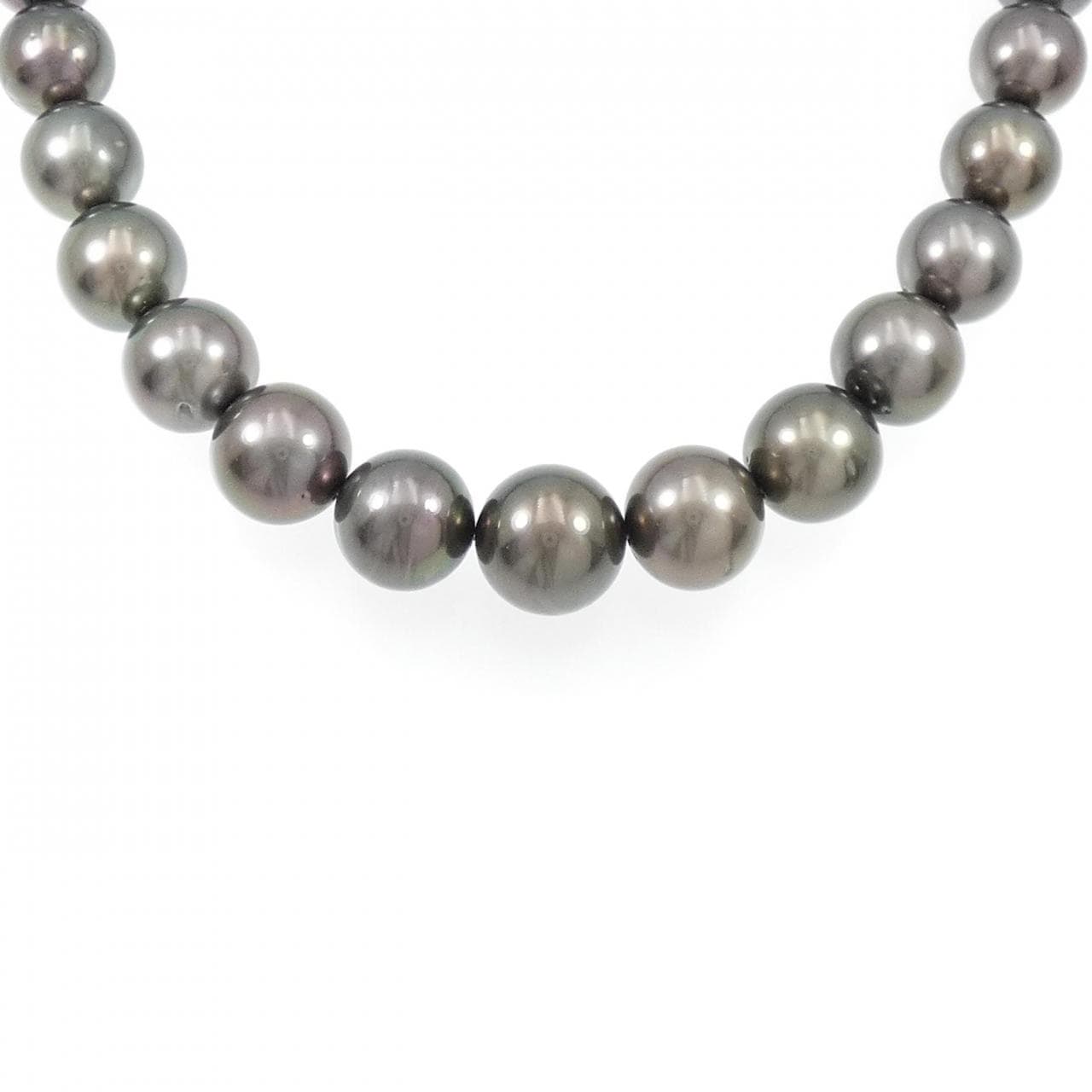 Silver clasp/K14WG black pearl necklace 8-11mm earring set