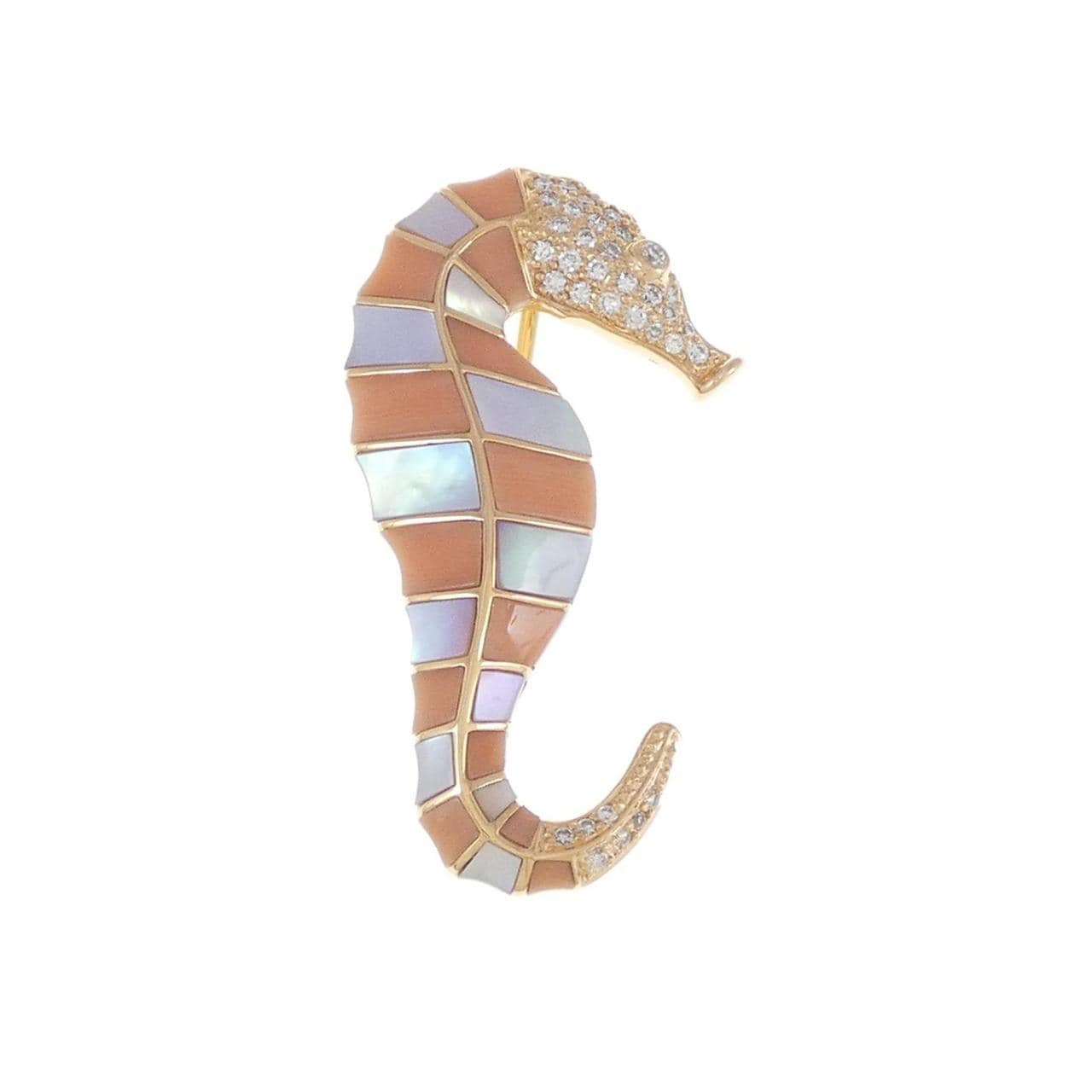 K18PG/K18YG seahorse color stone brooch