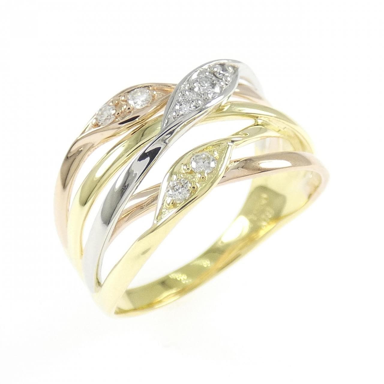 K18YG/PT950/K18PG ダイヤモンド リング 0.10CT