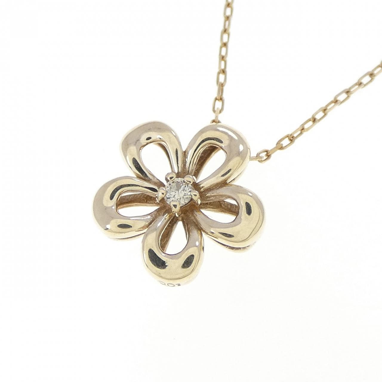 K10YG フラワー ダイヤモンド ネックレス 0.01CT