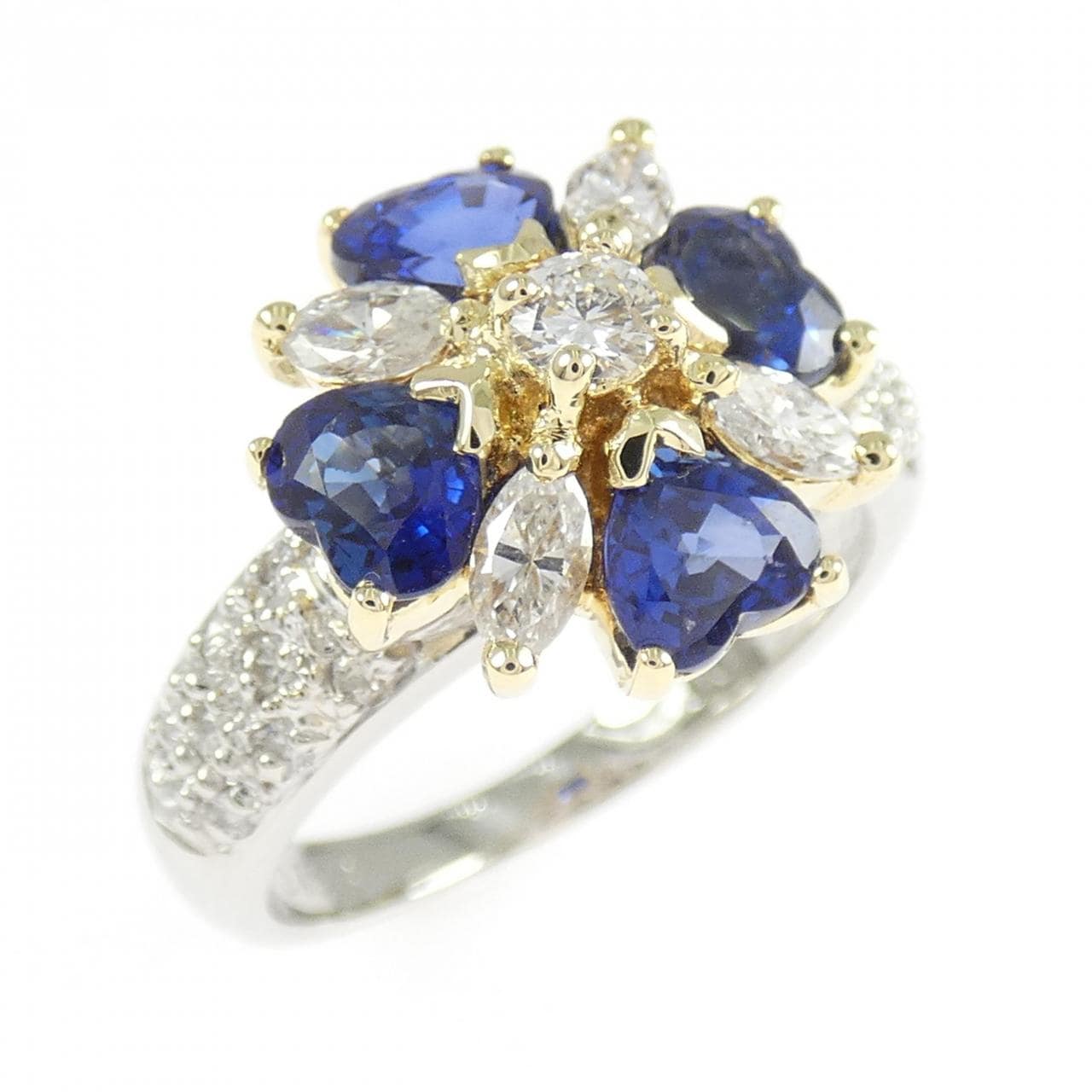PT900/K18YG フラワー サファイヤ リング 1.93CT