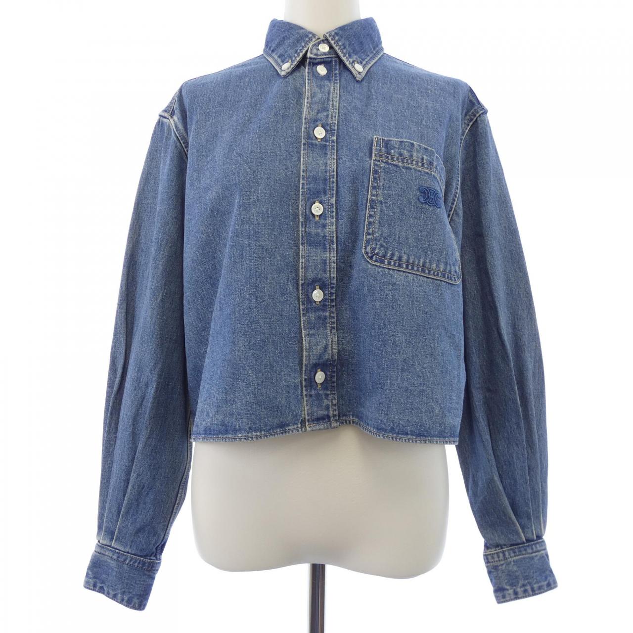 セリーヌ CELINE ユニオンオーシャンウォッシュデニム クロップドシャツ トリオンフ 2T187459N シャツ