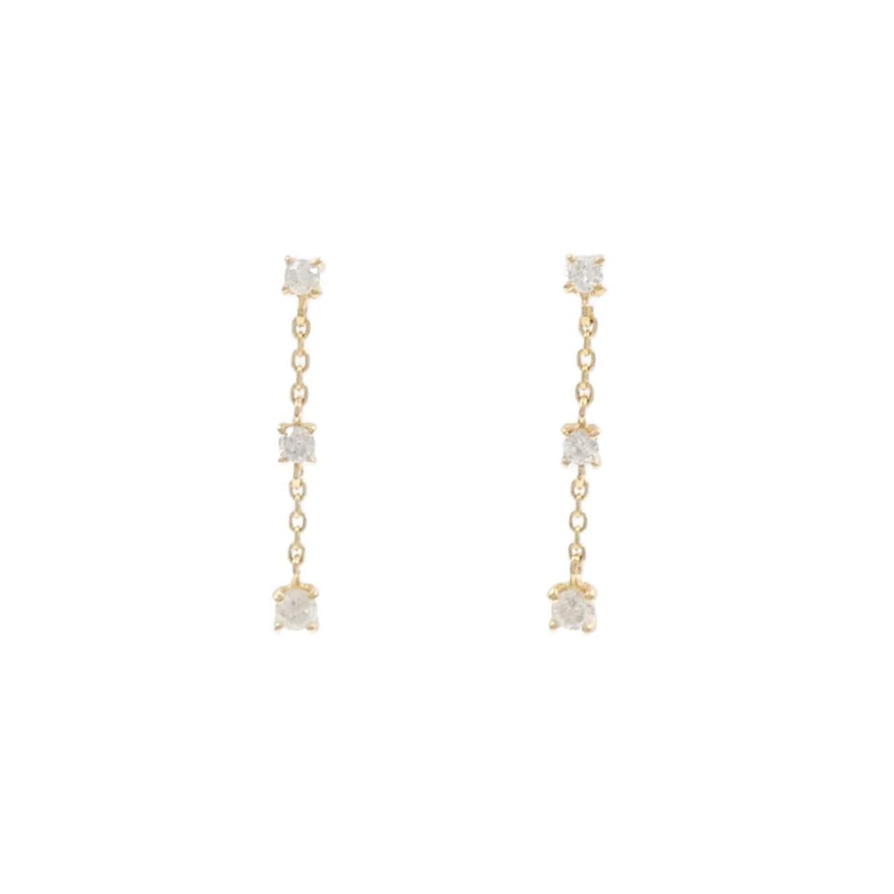 K18YG スリーストーン ダイヤモンド ピアス 0.2CT