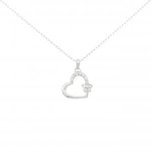 K18WG ハート×フラワー ダイヤモンド ネックレス 0.07CT