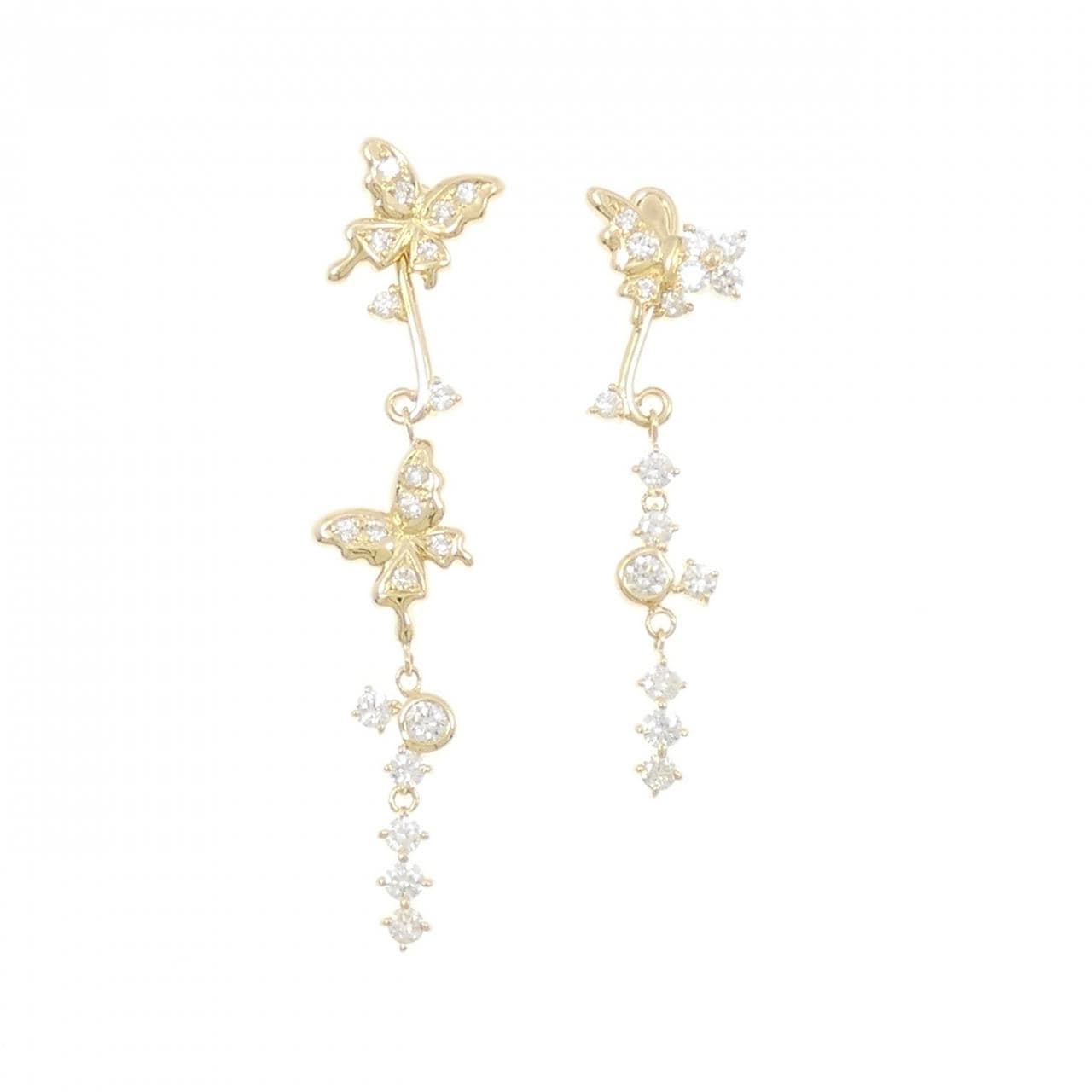 K18YG バタフライ ダイヤモンド ピアス 1.01CT