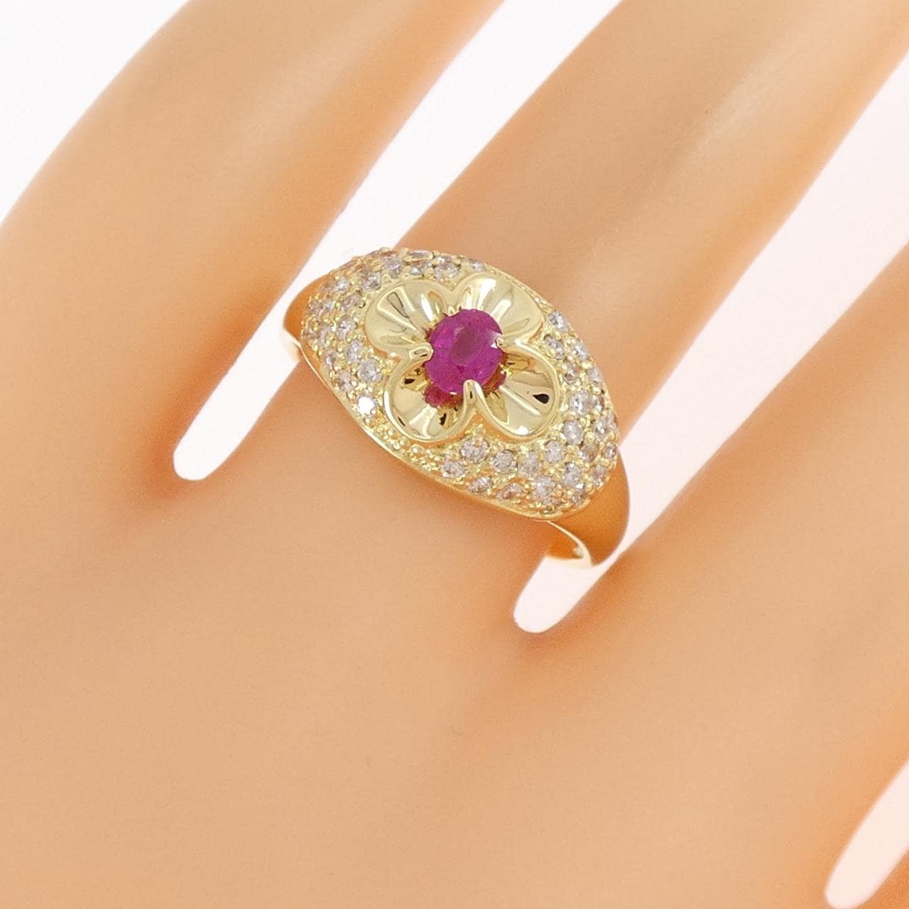 K18YG フラワー ルビー リング 0.23CT