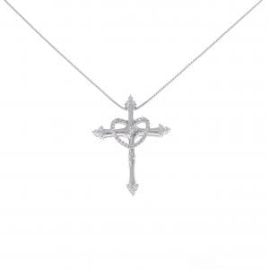 K18WG クロス?ハート ダイヤモンド ネックレス