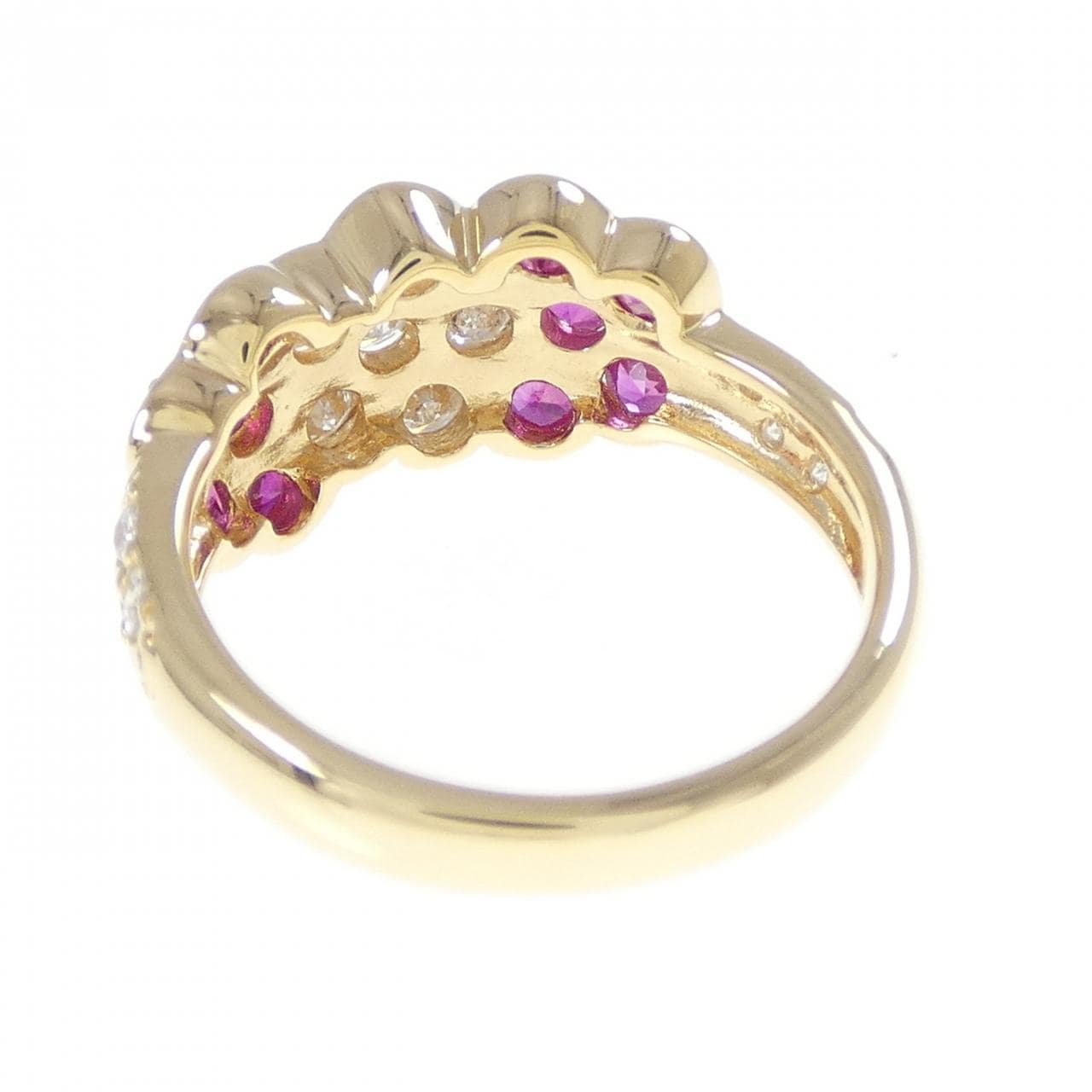 K18YG フラワー ルビー リング 0.89CT