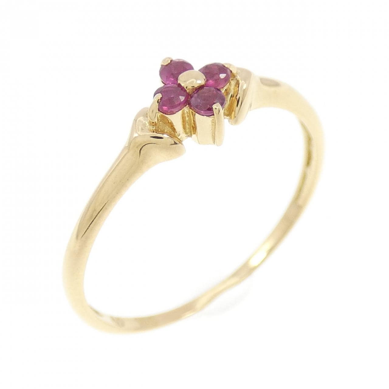 K18YG フラワー ルビー リング