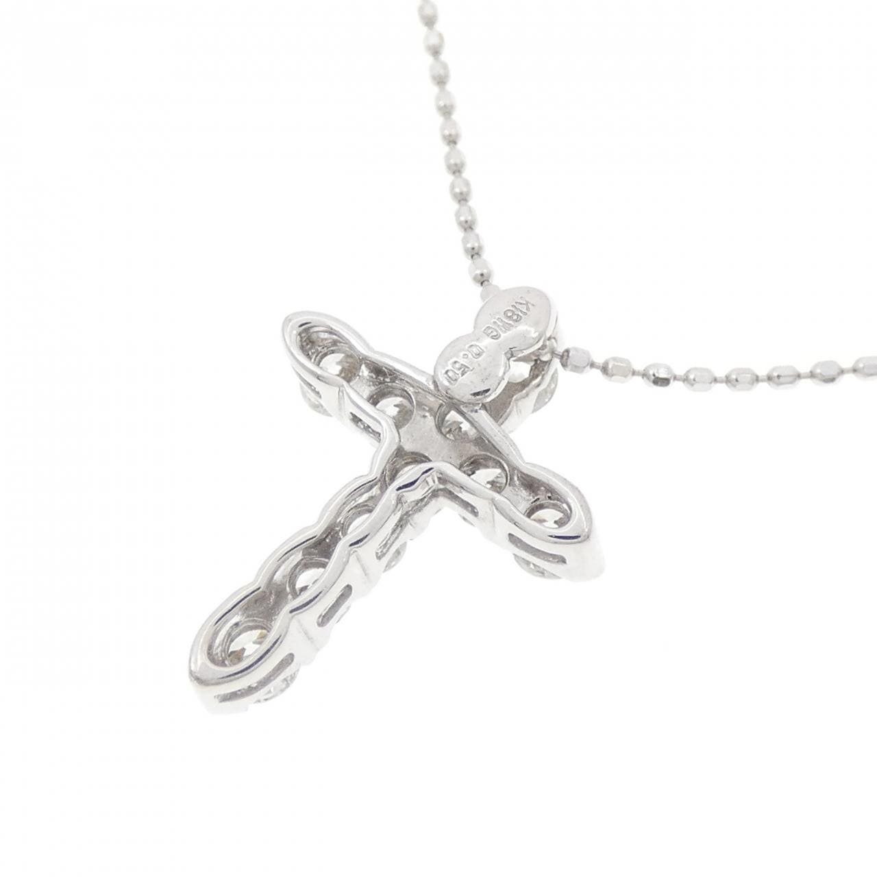 K18WG/750WG クロス ダイヤモンド ネックレス 0.50CT