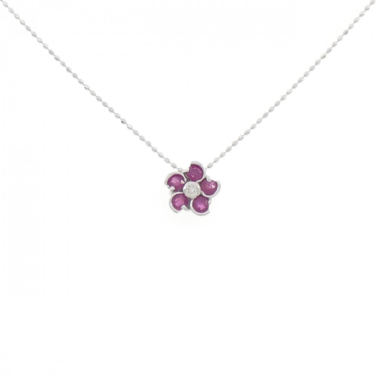 K18WG フラワー ルビー ネックレス
