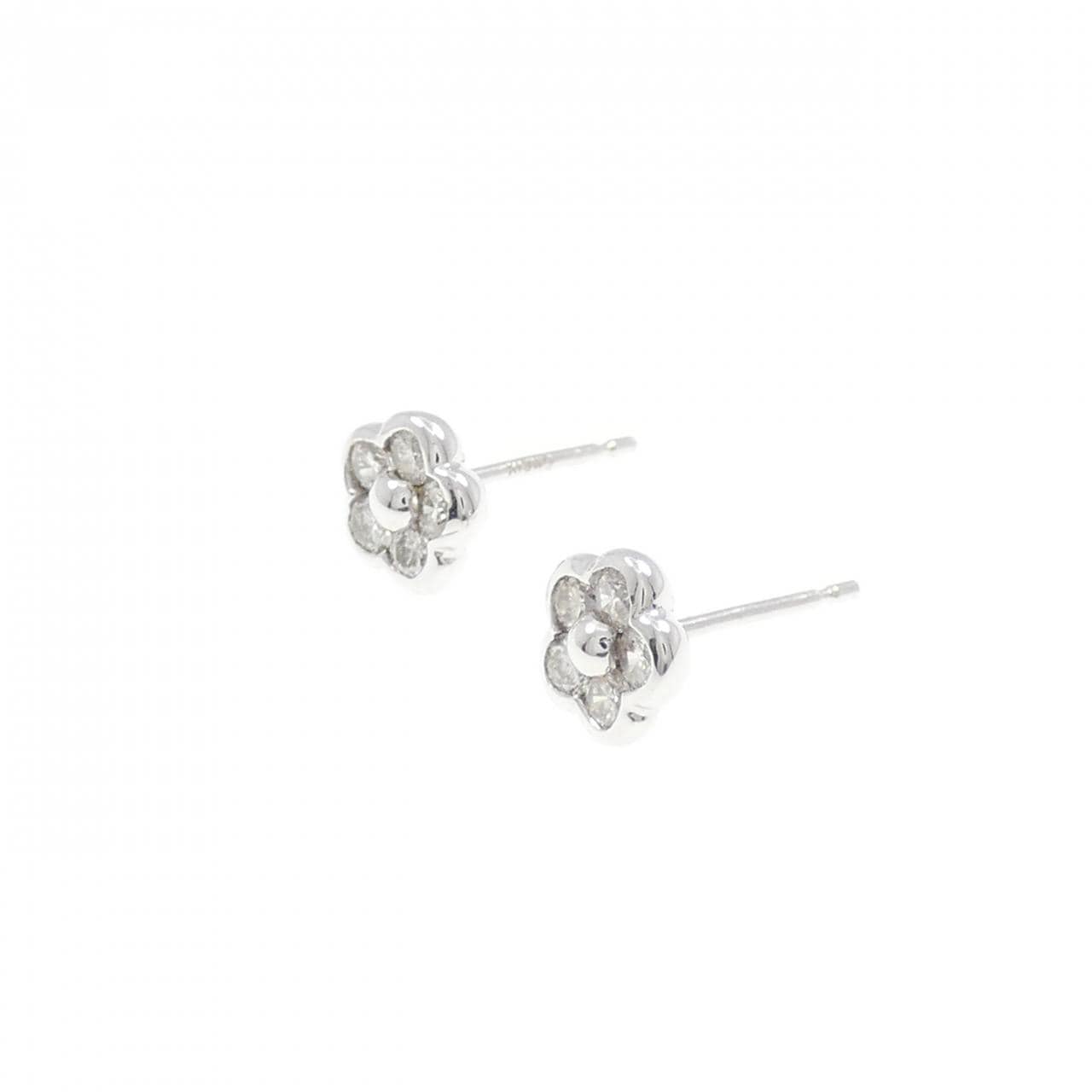 K18WG フラワー ダイヤモンド ピアス 0.32CT