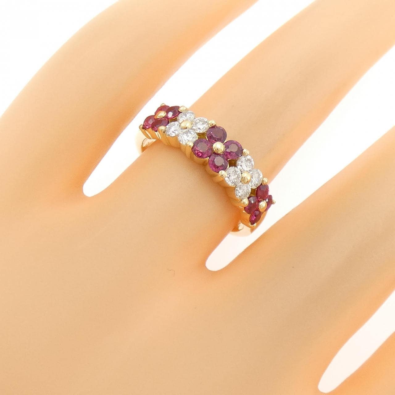 750YG フラワー ルビー リング 0.80CT