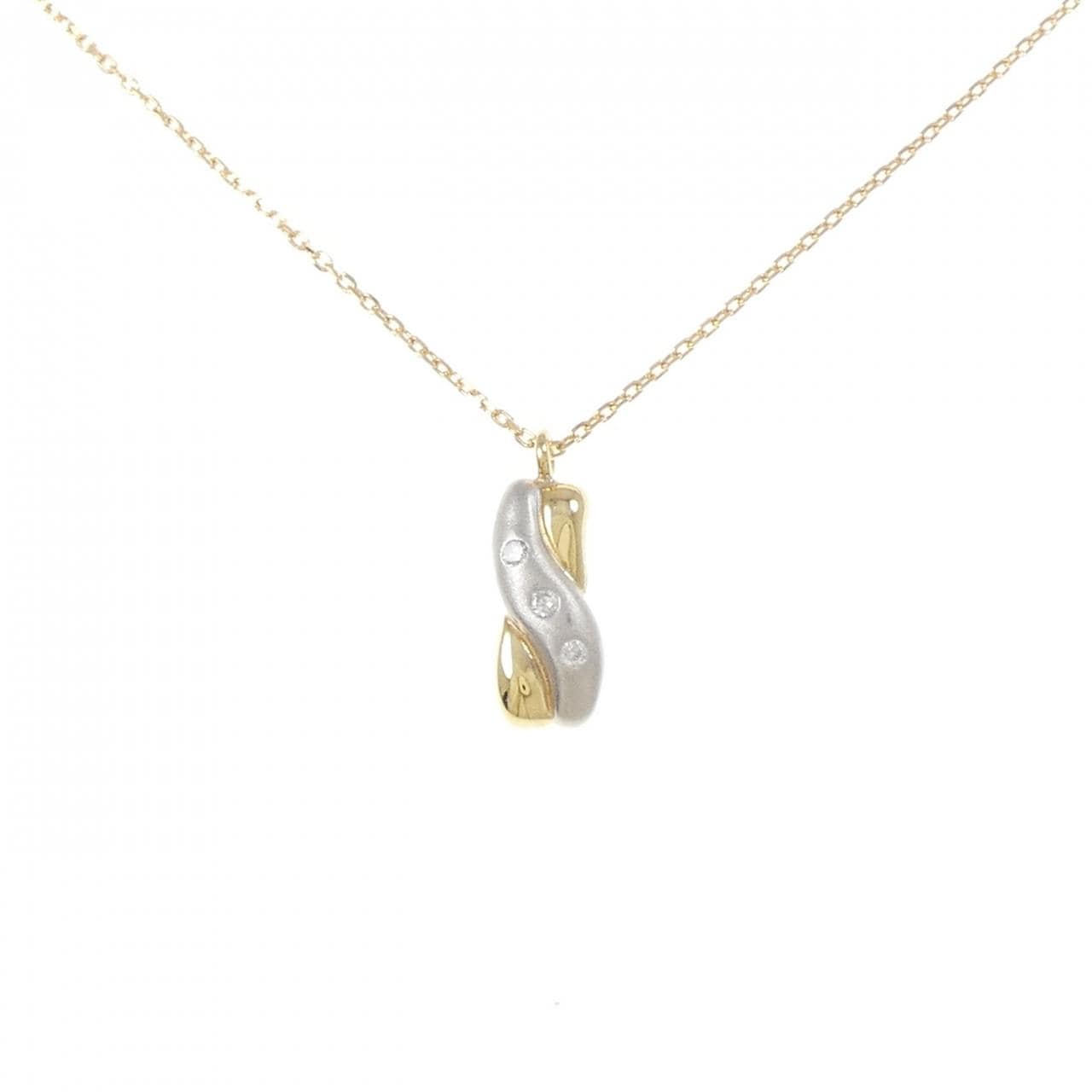 K18YG/PT850 ダイヤモンド ネックレス 0.04CT