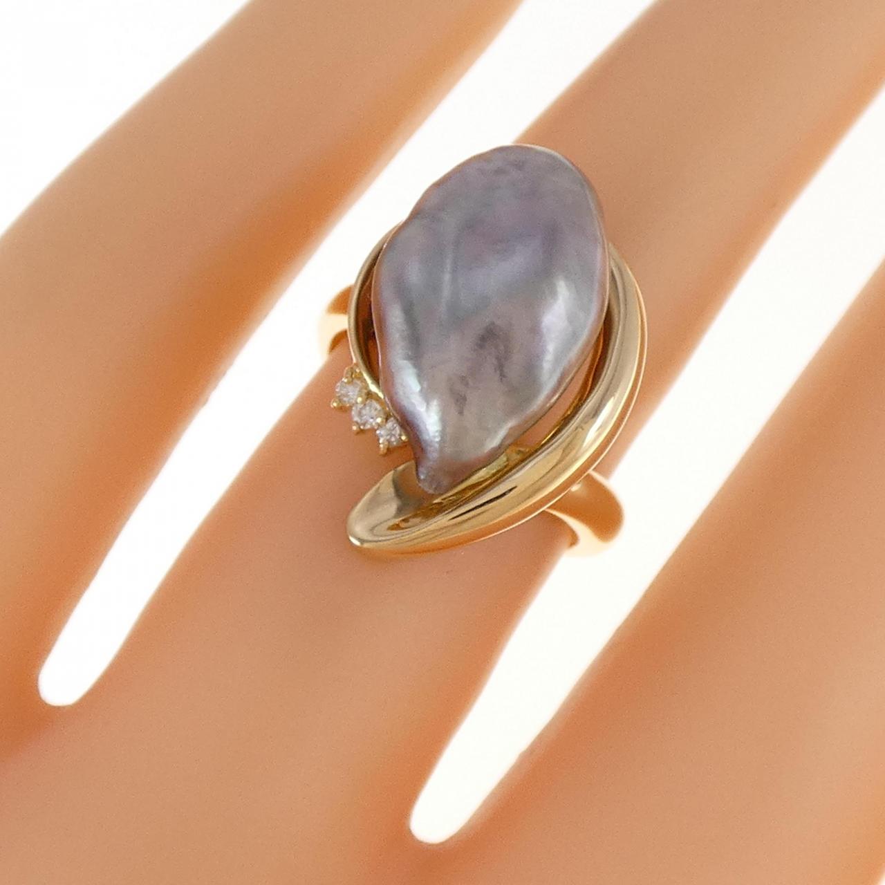 K18YG black butterfly pearl ring