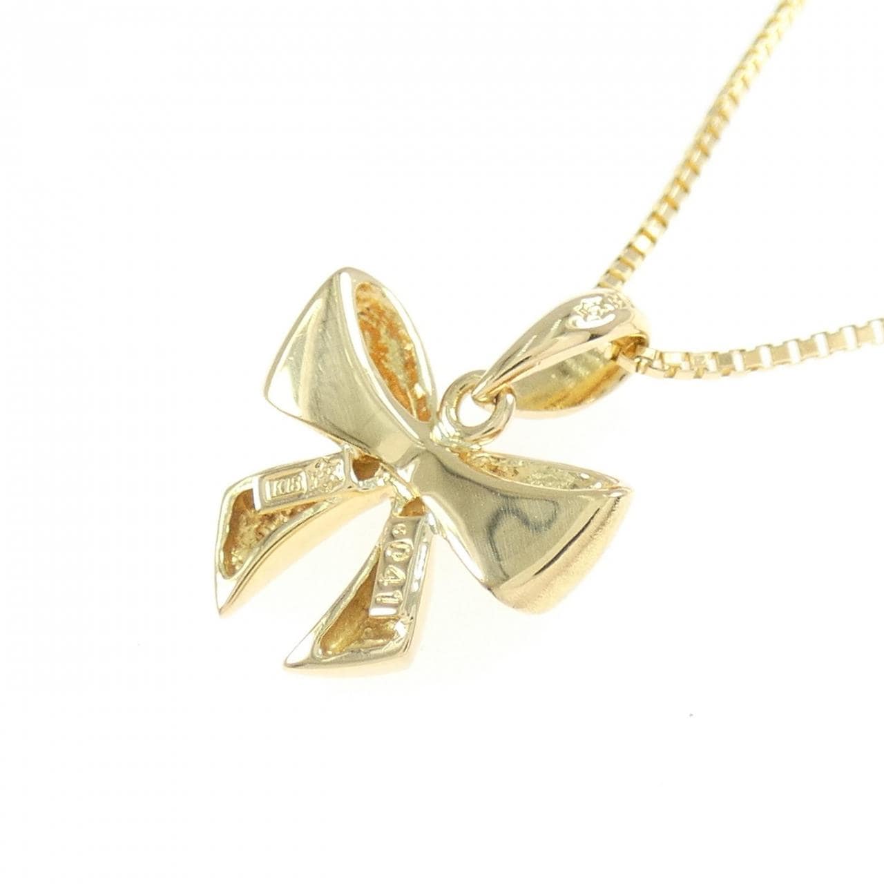 K18YG リボン ダイヤモンド ネックレス 0.041CT