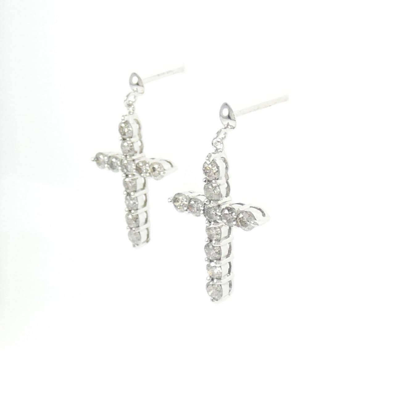 K18WG クロス ダイヤモンド ピアス 1.00CT