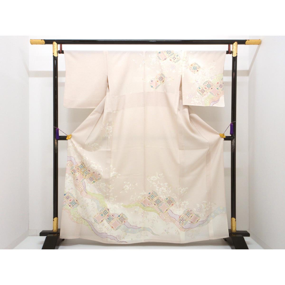 単衣　変わり絽織訪問着　友禅金彩加工　刺繍入りボカシ染