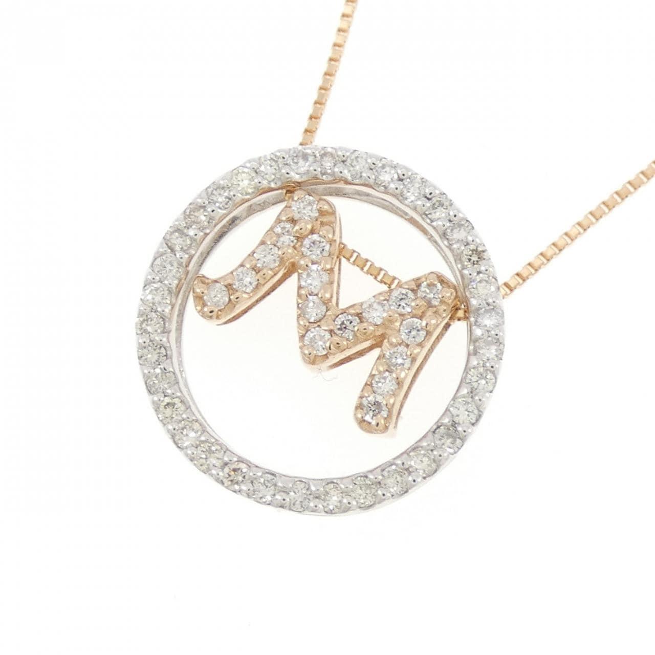 K18PG/K14WG イニシャルM ダイヤモンド ネックレス 0.33CT