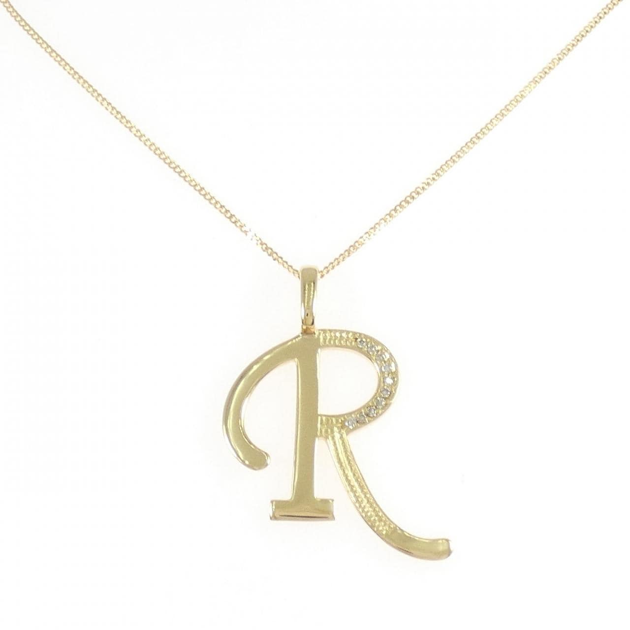K18YG イニシャルR ダイヤモンド ネックレス 0.05CT