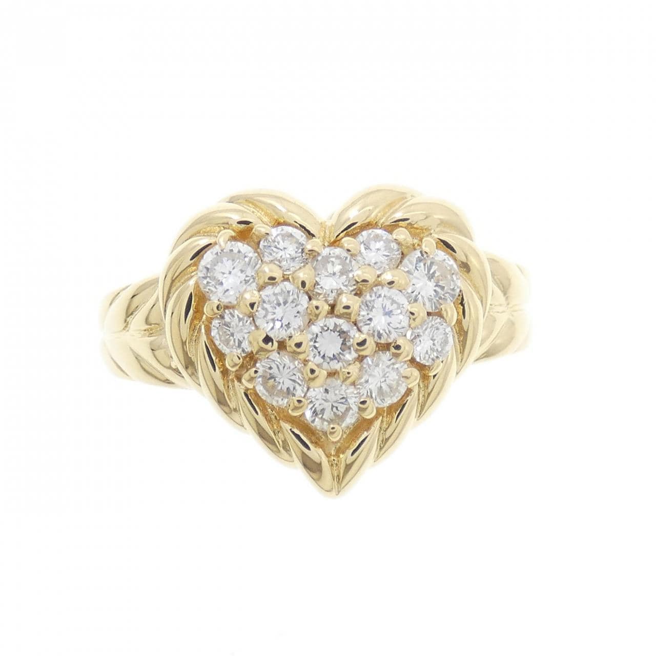 K18YG ハート パヴェ ダイヤモンド リング 0.52CT