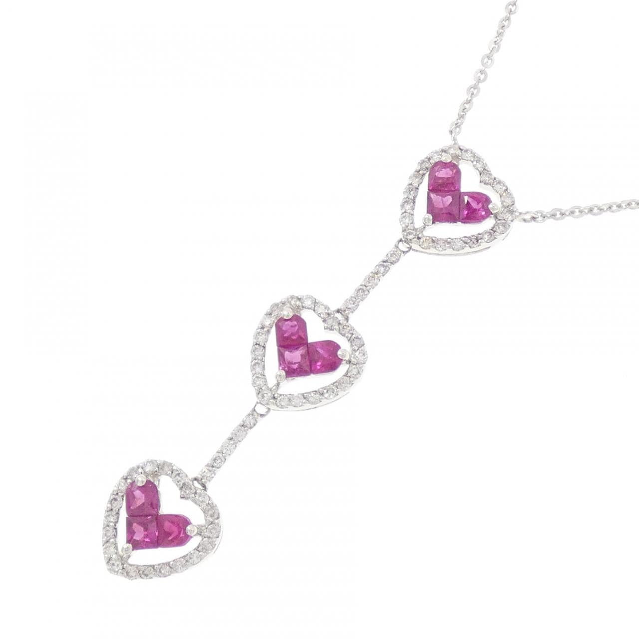 750WG ハート ルビー ネックレス 0.92CT