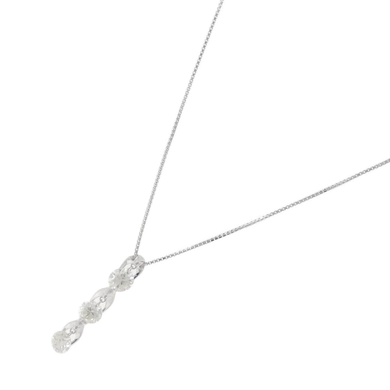 K18WG スリーストーン ダイヤモンド ネックレス 1.00CT