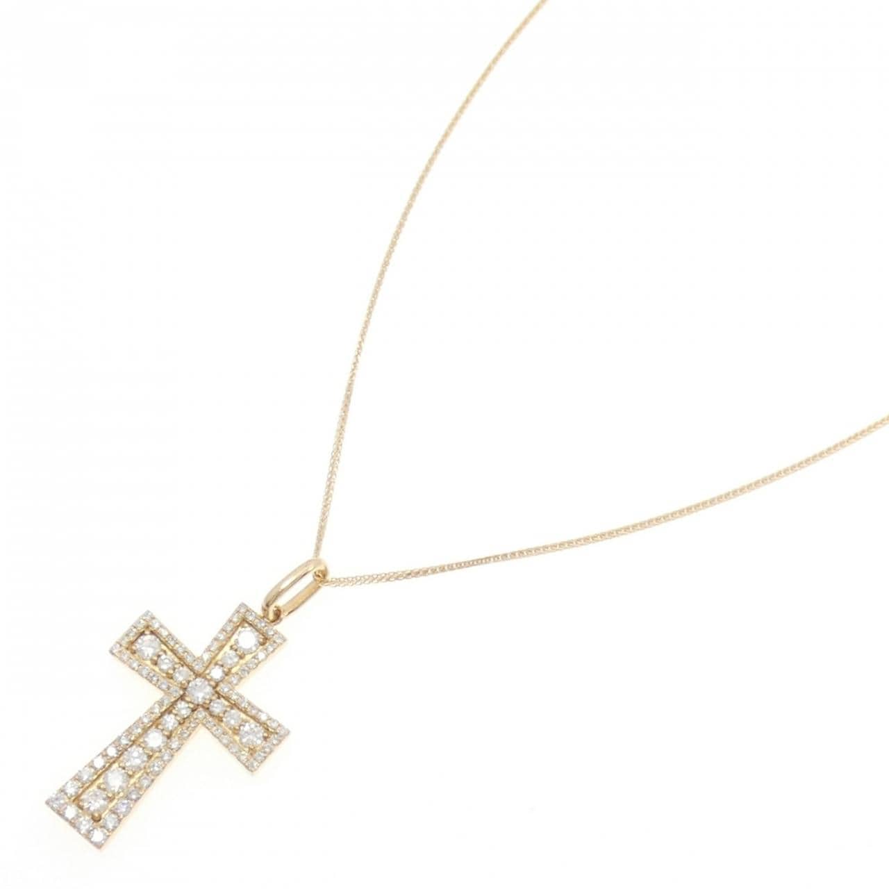 K18YG クロス ダイヤモンド ネックレス 1.10CT