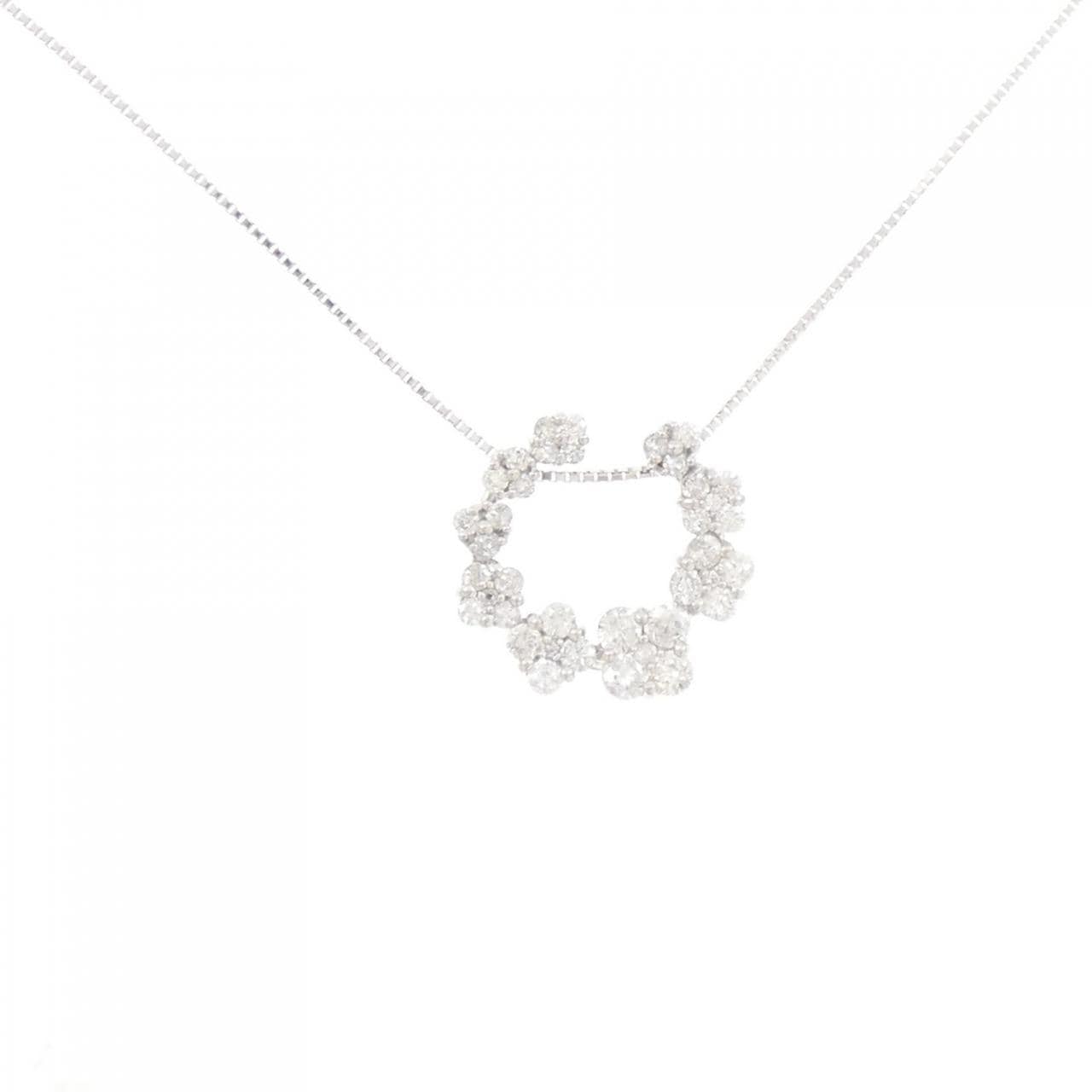 K18WG フラワー ダイヤモンド ネックレス 0.95CT