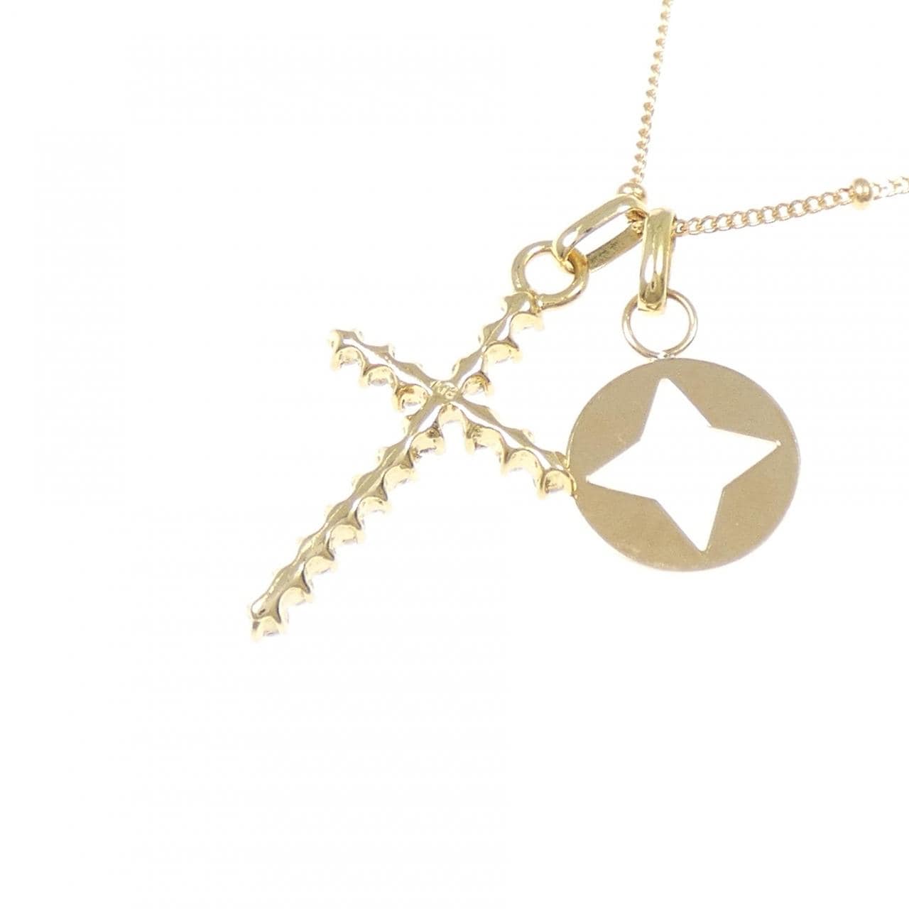 K18YG クロス キュービック ネックレス