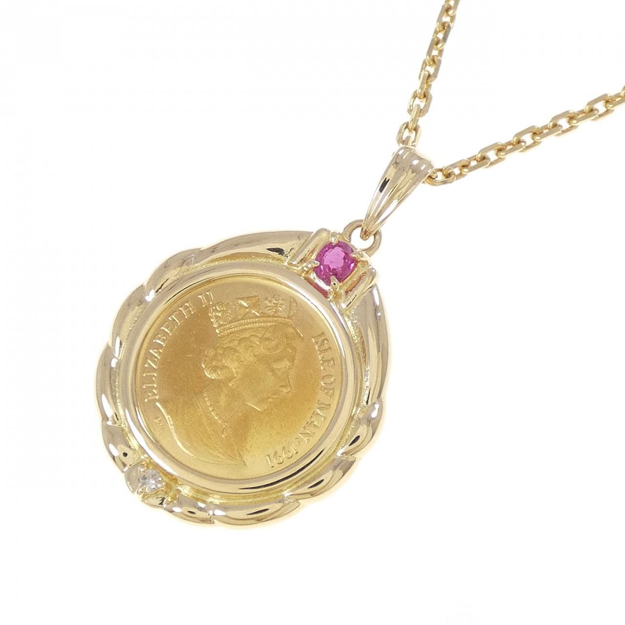 K18YG(枠) ルビー コイン ネックレス