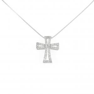 K18WG クロス ダイヤモンド ネックレス 0.22CT
