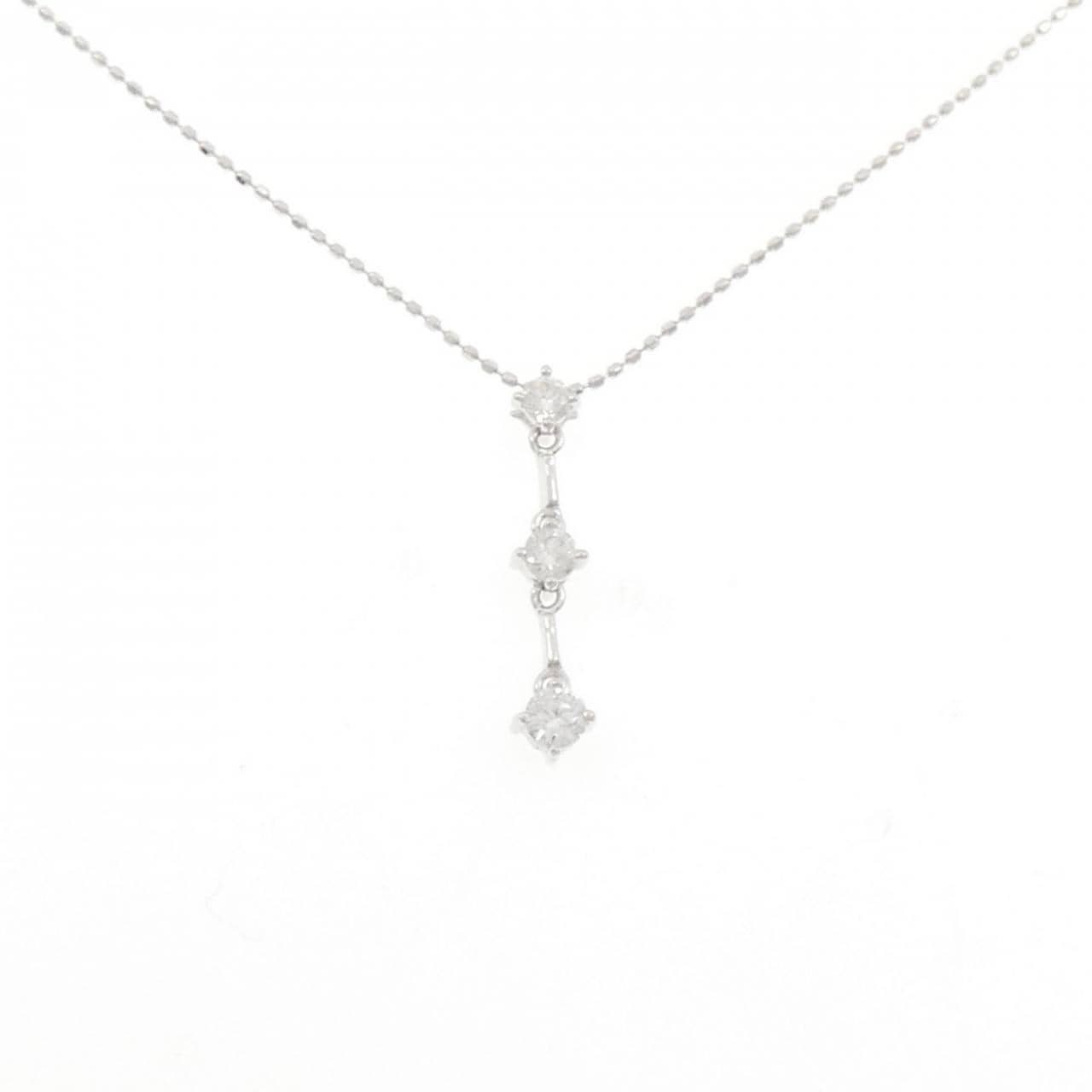 K18WG スリーストーン ダイヤモンド ネックレス 0.3CT