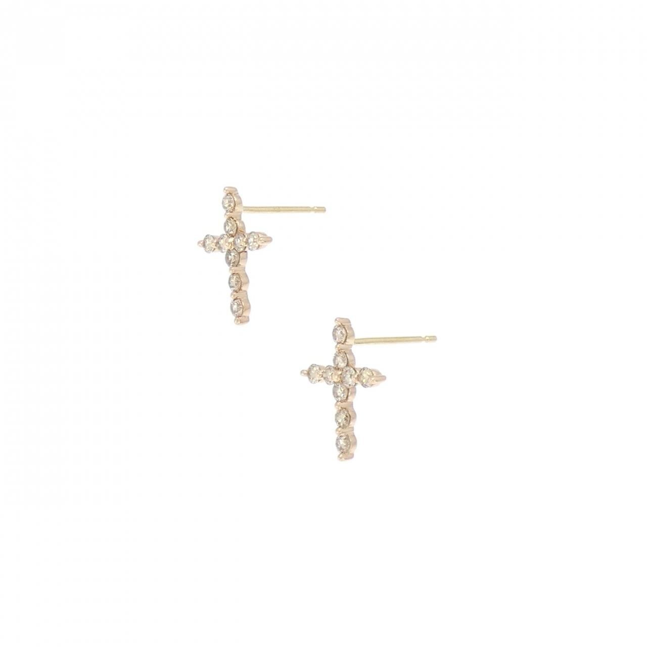 K18PG クロス ダイヤモンド ピアス 0.36CT