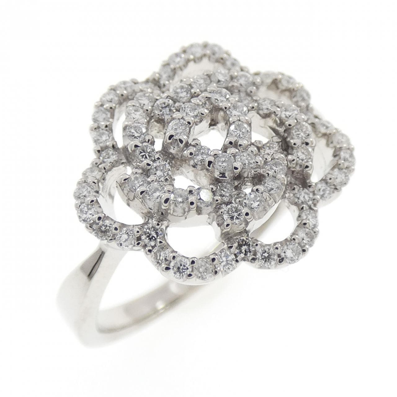 K18WG フラワー ダイヤモンド リング 0.35CT