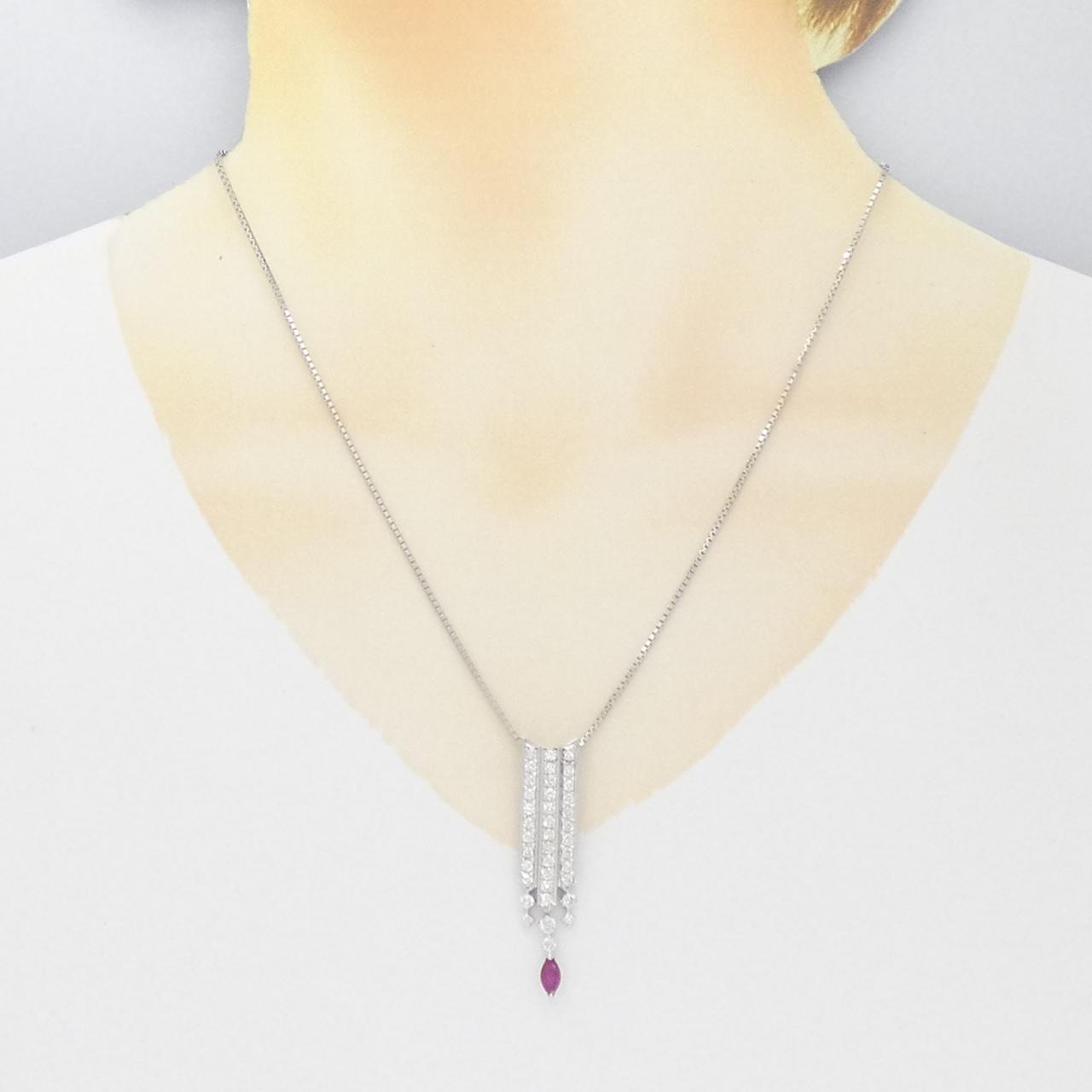 K18WG ルビー ネックレス 0.45CT